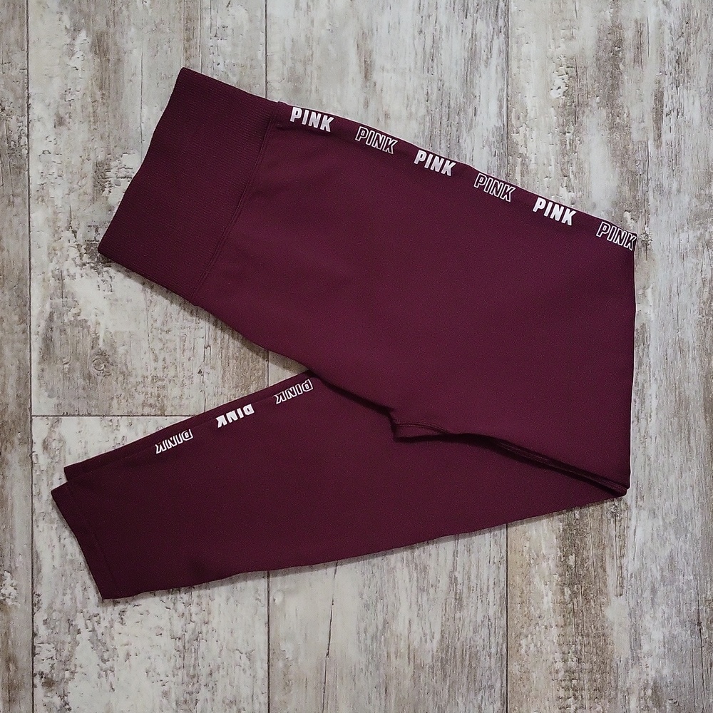 PINK Victoria's Secret Burgundy Leggings with Side Logo